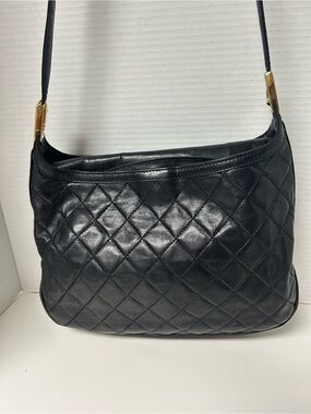 VTG Black Leather Quilted Red Leather Interior Purse Bag Italian Custom Quality